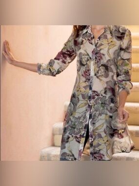 Soft Surroundings Cream and Burgundy Striped Blouse